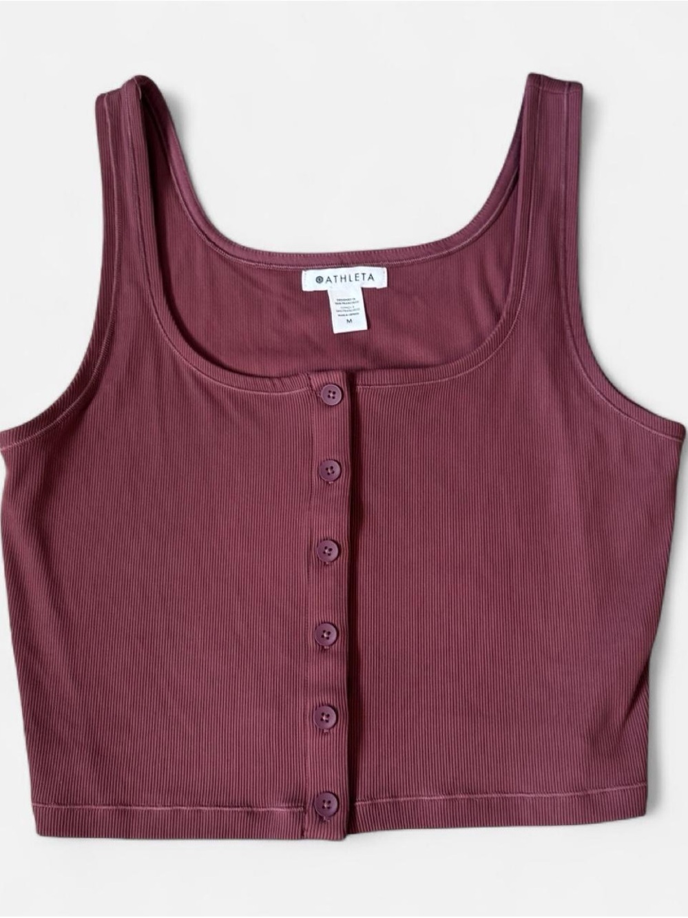 Athleta Ribbed Button-Front Crop Tank in Mauve Plum